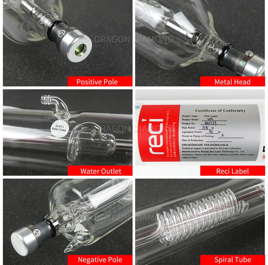 CO2 лазерная трубка RECI W2 стеклянная лазерная труба металлическая головка 90-100 Вт Длина 1200 мм диаметр 80 мм для CO2 лазерная гравировка машина для резки