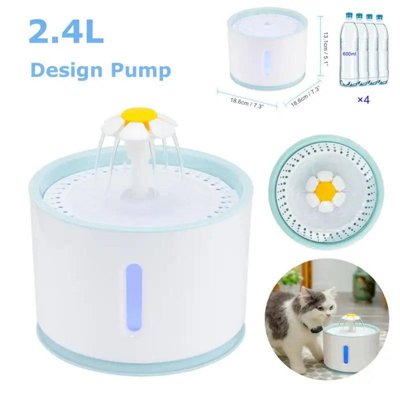 

Water Fountain 2.4L Water Fountain Replaceable Filtration Automatic Cat Water Fountain Mute Activated Carbon with USB Cable