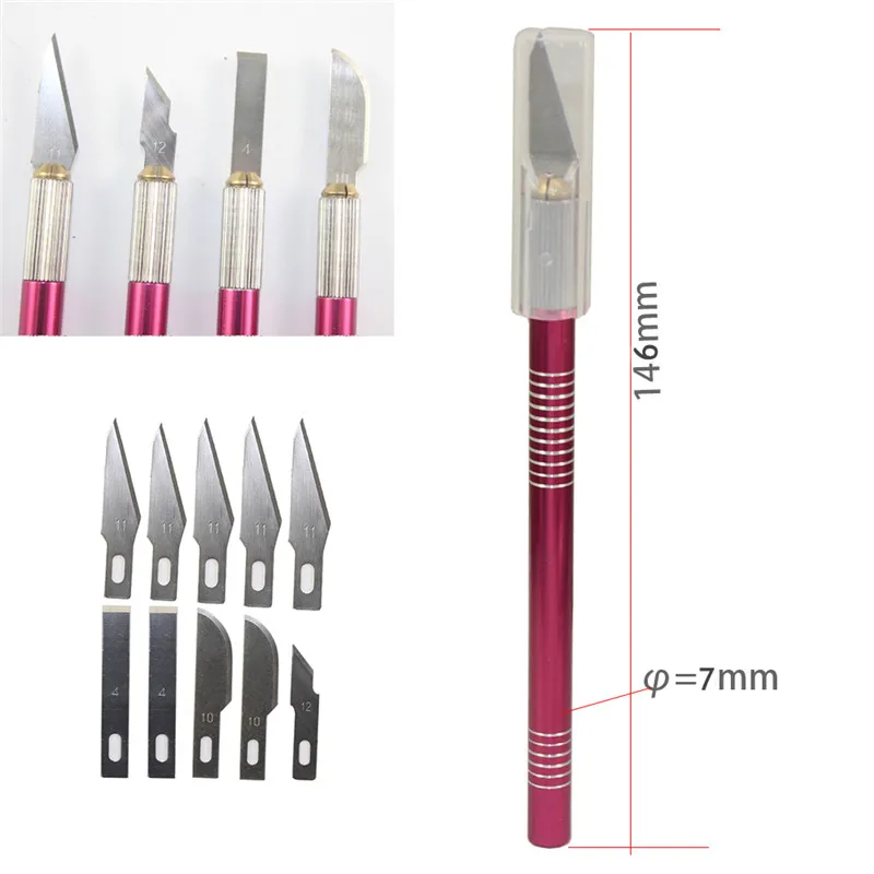 

Aluminum Grip Precision Craft Hobby Cutter Metal Handle with 10 Pcs Replacement Blades for Multi-purpose DIY PCB Phone Repair