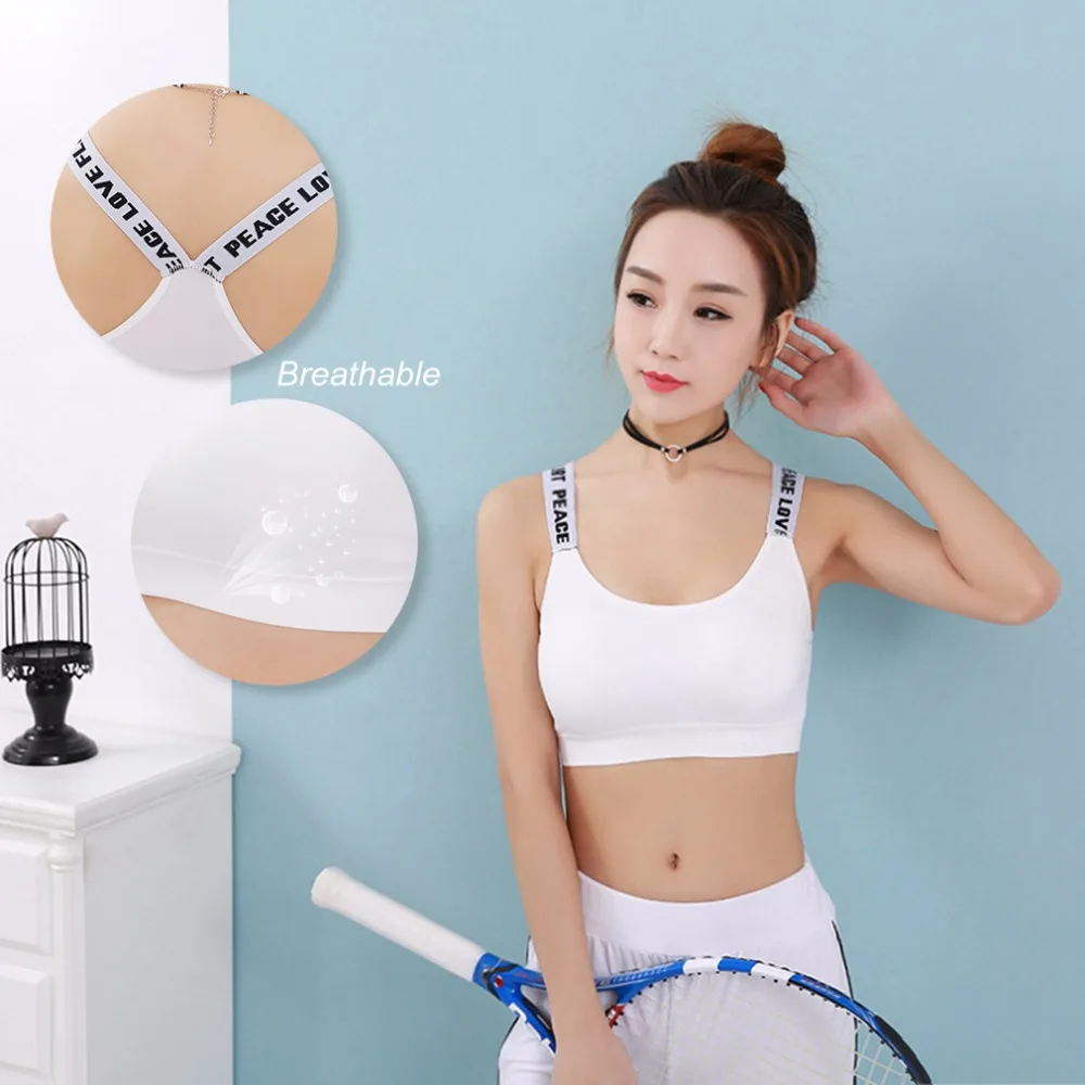 Women Sports Gym Bra Tight Elastic Backing Tape English Letter Push Up