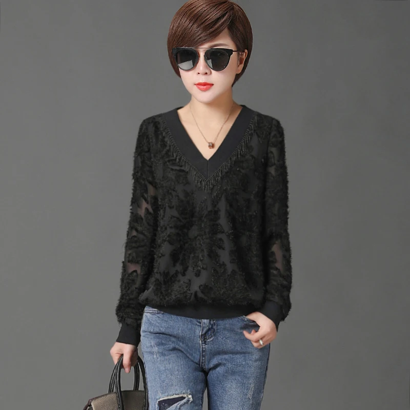 

Women Spring Autumn Style Lace Blouses Shirts Lady Casual Long Sleeve V-Neck Blusas Tops DF2280