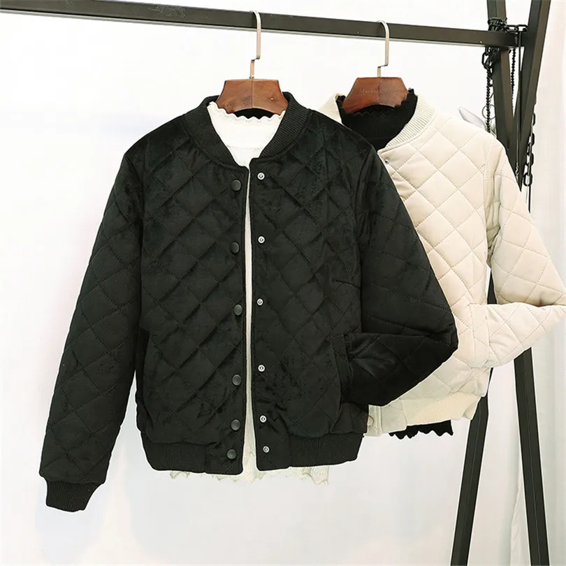 Autumn Winter Women Short Cotton Coats Warm Thicken Velvet Parka Jackets Students Baseball Outerwear Solid Bombers Tops AB756 Autumn Winter Women Short Cotton Coats Warm Thicken Velvet Parka Jackets Students Baseball Outerwear Solid Bombers Tops AB756