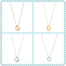 TIFF original 100% 925 sterling silver heart-shaped six-pointed star pendant necklace has logo1:1 female high quality gifts tiff 100% 925 sterling silver mini double heart tag pendant bead necklace girls gifts exclusive necklace designed for girls