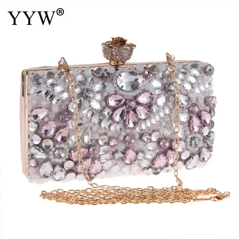

Rhinestones Luxury Clutch Diamonds Beaded Metal Evening Bags Chain Shoulder Messenger Purse Evening Bags For Wedding Bag
