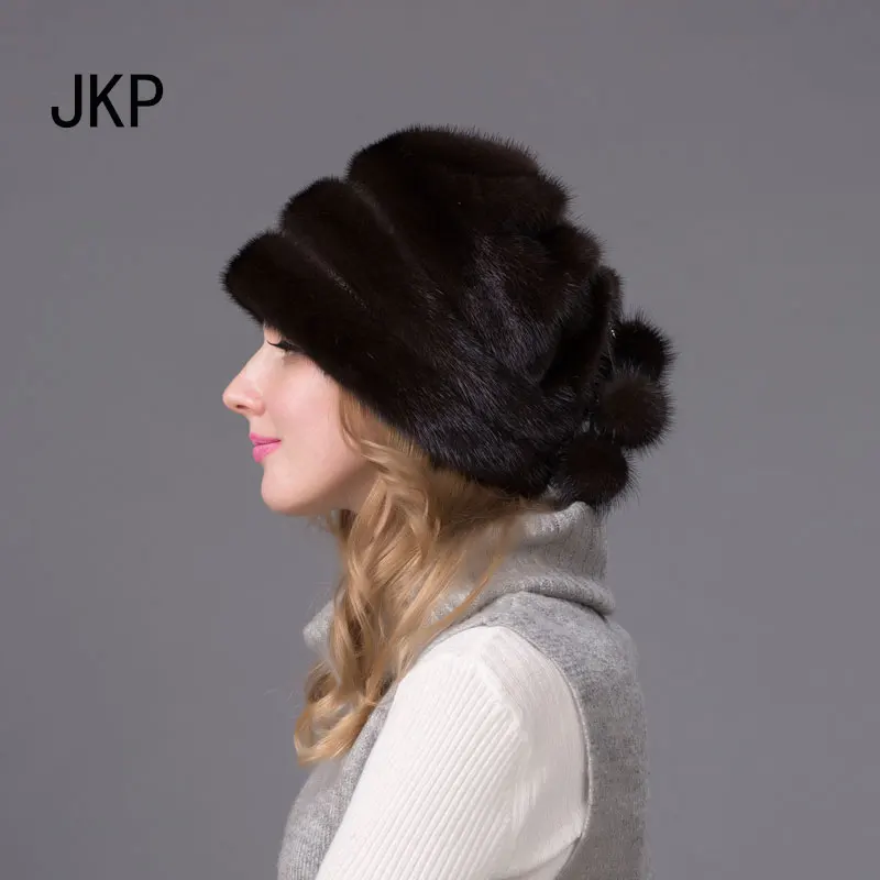 JKP 2018 русская зимняя меховая шапка из натуральной норки для женщин с головным
