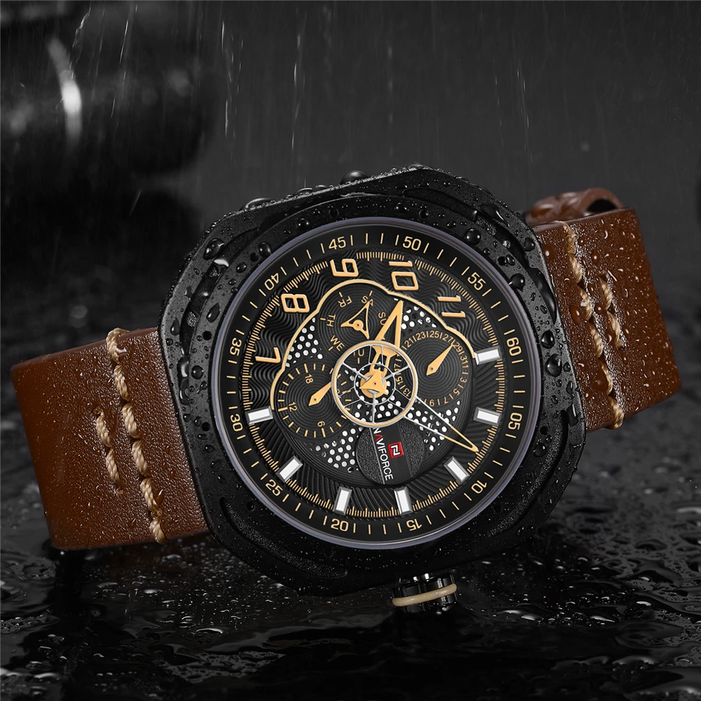 NAVIFORCE часы мужские кожаные 3 бар водонепроницаемые Модные спортивные военные