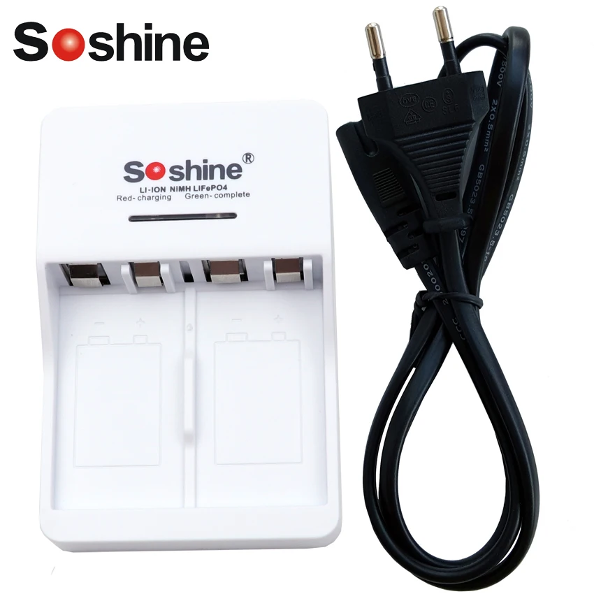 

Soshine V1 9V Li-ion Ni-MH Battery Charger 9V battery charger with 2 Slot Input AC 90-260V 50/60Hz EU/US Plug