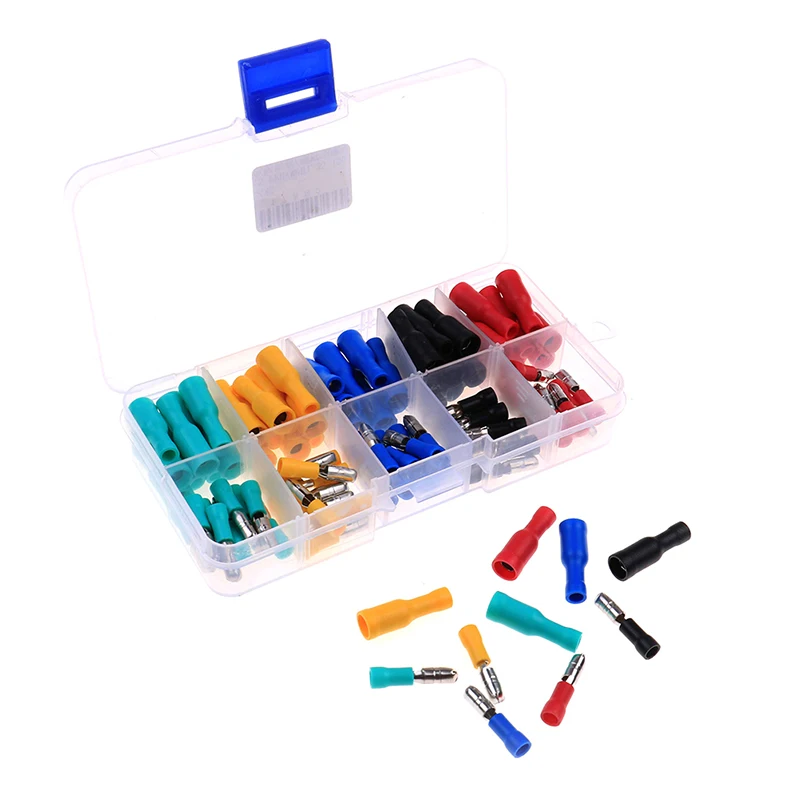 100Pcs  0.5 To 1.5mm Square Millimeters Female + Male Insulated Electric Connector Crimp Bullet Terminal