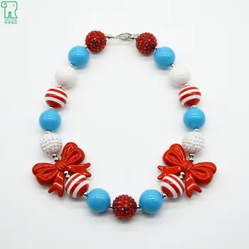 

2PCS Kids Chunky Necklace Bow 2020 New Bubblegum Beads Collar Choker Princess Fashion Jewelry Children Chunky Necklace Bow