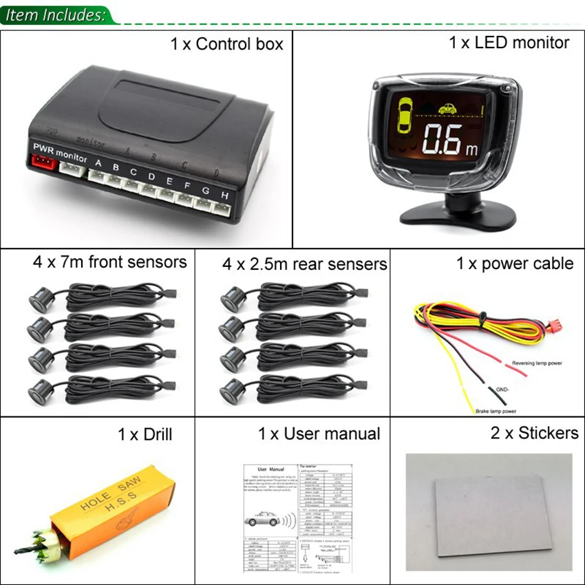 Авто парковочные системы 8 Датчик парковки Задний Передний резервный Реверсивные датчики Радар Комплект с ЖК-дисплеем монитор сигнализация 12 В