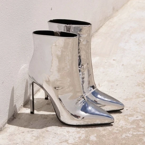 Женские ботинки; бренд года; пикантные женские ботильоны с острым носком; модные ботинки на высоком каблуке; сезон осень-зима - Цвет: QPDX2 silver