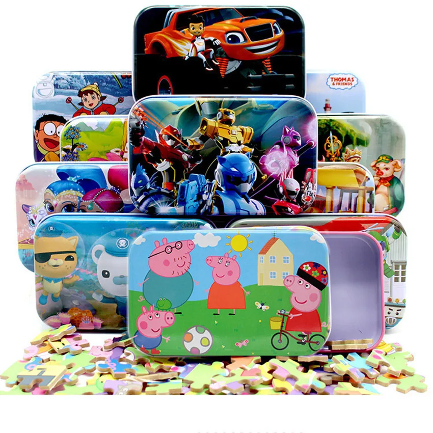 

Cartoon puzzle children early education wood toy iron box puzzles,wooden jigsaw puzzles 60 pieces/set