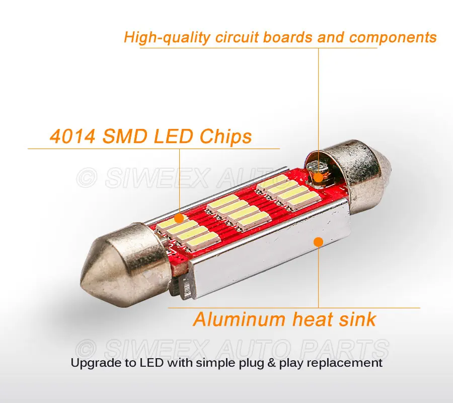 Светодиодная лампа 31 мм 36 39 41 2 шт. 12 4014 Smd светодиодов белый свет купольная