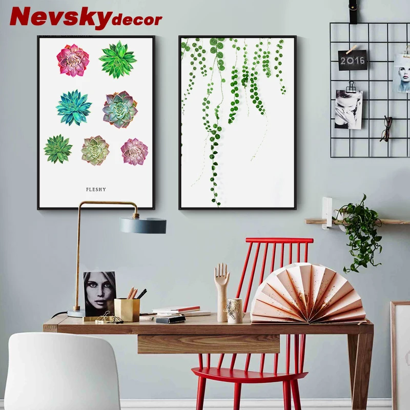 

Nevsky Green leaf cactus paintings on the wall art for a house with a PS frame for living room pastoral decoracion on canvas