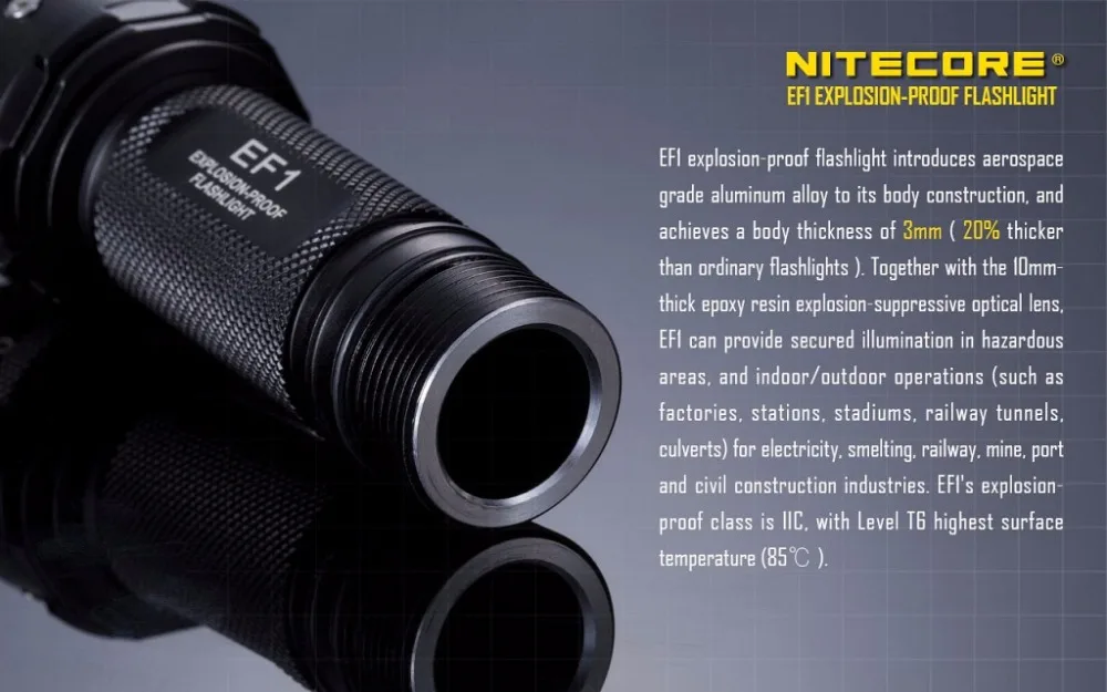 NITECORE EF1 взрывоустойчивый фонарик использование 1*18650 и 2* CR123 с помощью одной руки регулировки яркости+ 3500 мА/ч, 18650 Батарея+ зарядное устройство