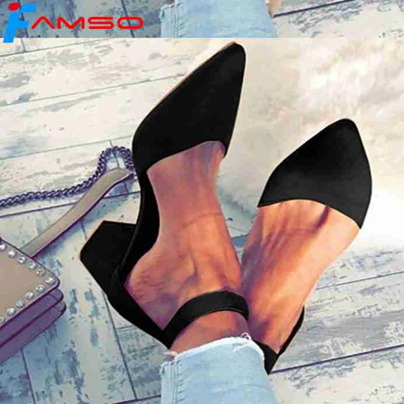 

FAMSO 2019 Women Sandals Big Size 34-43 Pointed Toe Retro Style Ankle-Wrap Prom Pumps Shoes Summer Female Black Sandals Heels