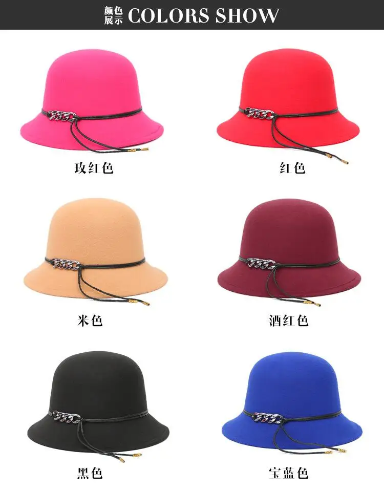 Europe England Style Autumn Winter Hat For Women Fedora Hat Woman Wide Brim Wool Felt Bowknot Fedoras Vintage Ladies bonnet Cap