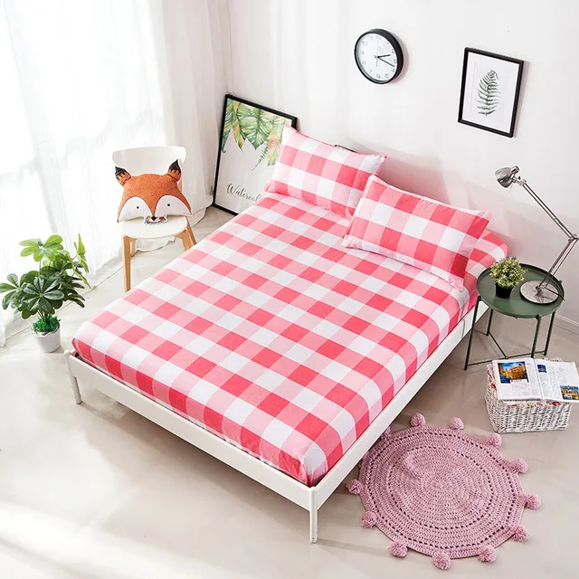 Geometric Stripe Cartoon Pattern Antibacterial Bed Cover Cotton Mattress Cover Machine Washable