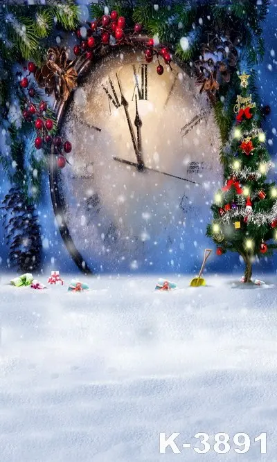 

Retro Clock Props Photo Background Vinyl Photographers Snow Scenic Background Christmas Tree Decor fondos de estudio fotografia