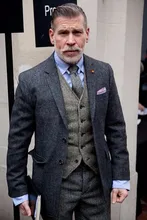 2018 Latest Coat Pant Designs Dark Grey Tweed Men Suit Terno Slim Fit 3 Piece Wedding
