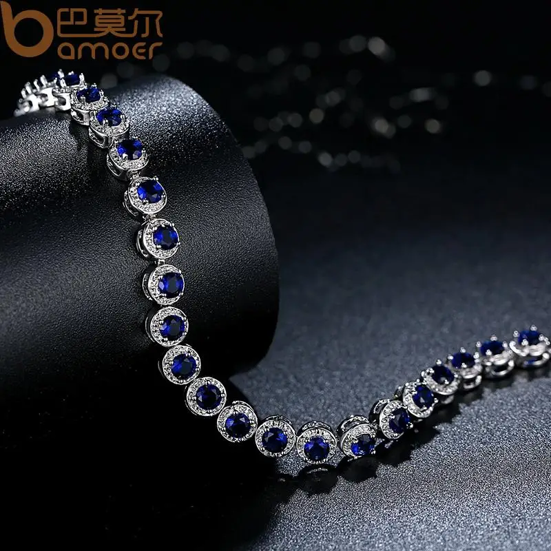 BAMOER Gold Color Princess Cut Chain & Link Bracelet with AAA Cubic Zircon for Women Party Jewelry JIB056