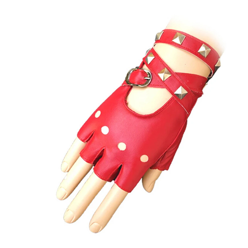 

Gothic Punk Gloves Lady Women Sexy Disco Dance Fingerless Gloves Rock-and-roll Short PU Leather Gloves Black Red White
