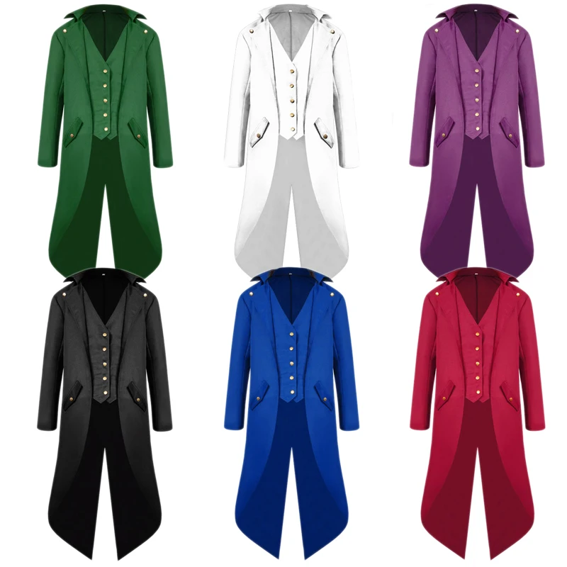 2019 New Arrival Men Medieval Dress Solid Color Fashion Punk Retro Tuxedo Male Uniform Knight  Cosplay Halloween Dresses