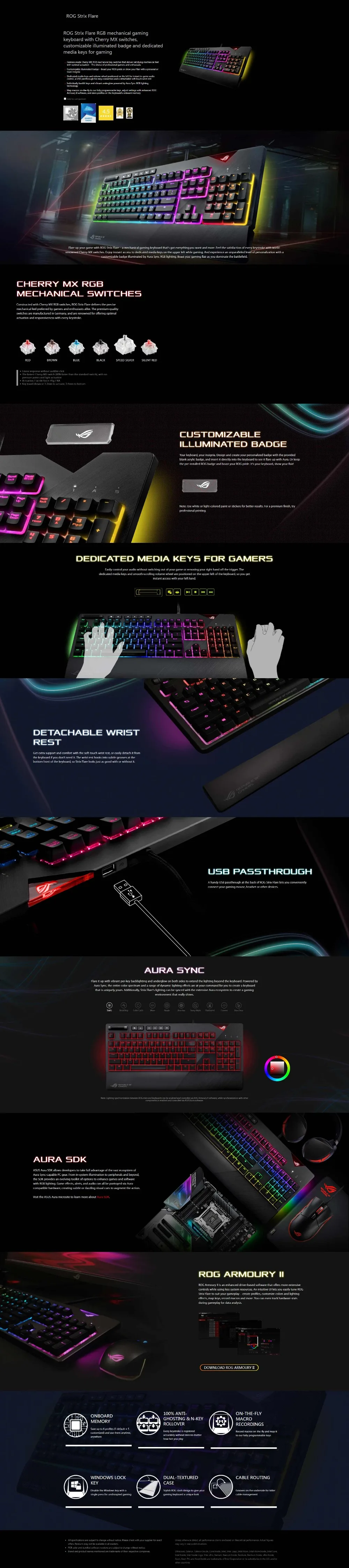 Механическая игровая клавиатура ROG Strix Flash RGB с переключателями Cherry MX, настраиваемым значком с подсветкой и выделенными клавишами мультимедиа