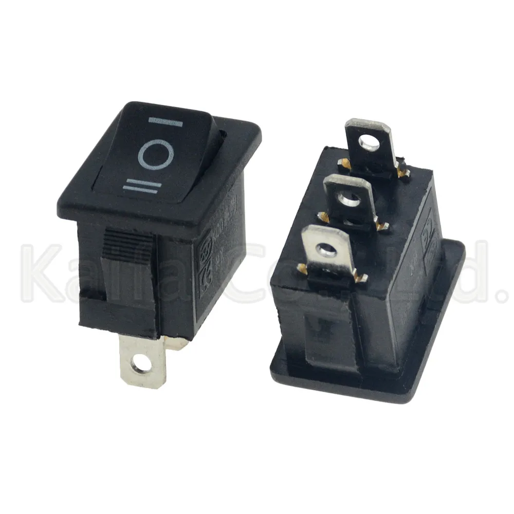 

Black 10Pcs/lot 3 Pin Snap-in On-Off-on Rocker Switch KCD1-103