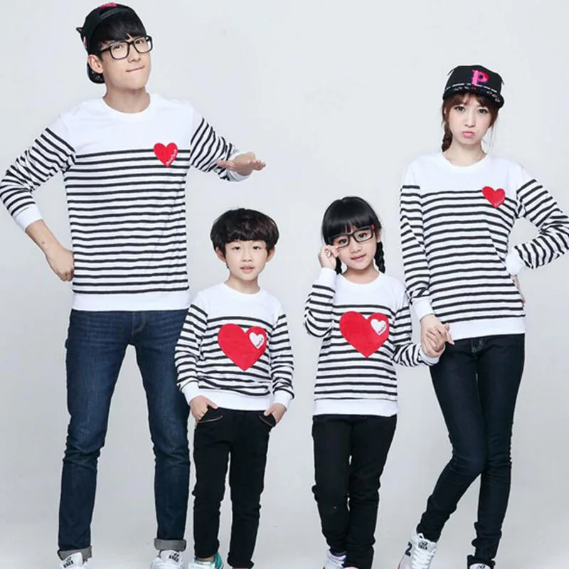 Family matching clothes Spring Autumn long sleeve love Stripe mother
