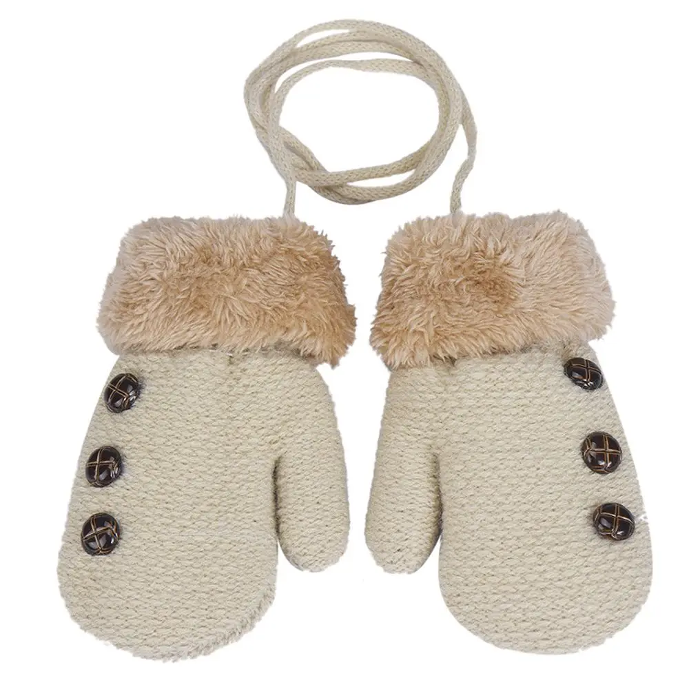 Зимние вязаные перчатки для маленьких мальчиков и девочек, хлопковые детские варежки с длинными пальцами, теплые перчатки из акриловых волокон, Детские однотонные варежки
