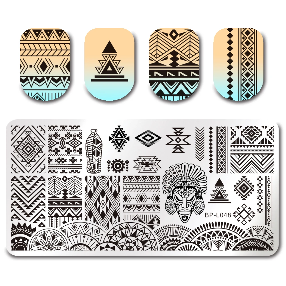 

BORN PRETTY Rectangle Nail Art Stamping Plate Ethnic Design 12*6cm Manicure Nail Template BP-L048