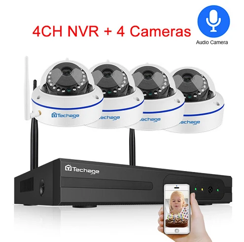 Techage 8CH система видеонаблюдения беспроводная 1080P HD NVR 8 шт. 2.0MP ИК наружная водонепроницаемая купольная Wifi камера безопасности Система наблюдения комплект - Цвет: 4CH NVR and 4 Camera