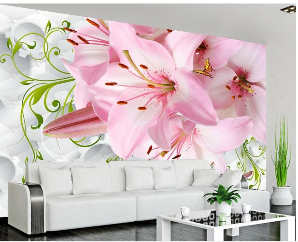Обои 3d в современном стиле для гостиной с изображением розовых цветов|3d flower