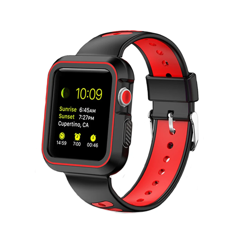 

Sport Silicone Case+Strap For Apple watch band 42mm 38mm Iwatch 3 2 1 correa TPU PC cover & bracelet wrist