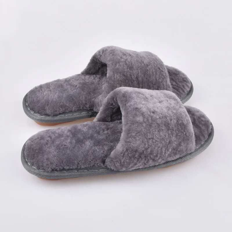 Natural Sheepskin Wool Home Slippers Women Fur Slippers Woman Winter ...