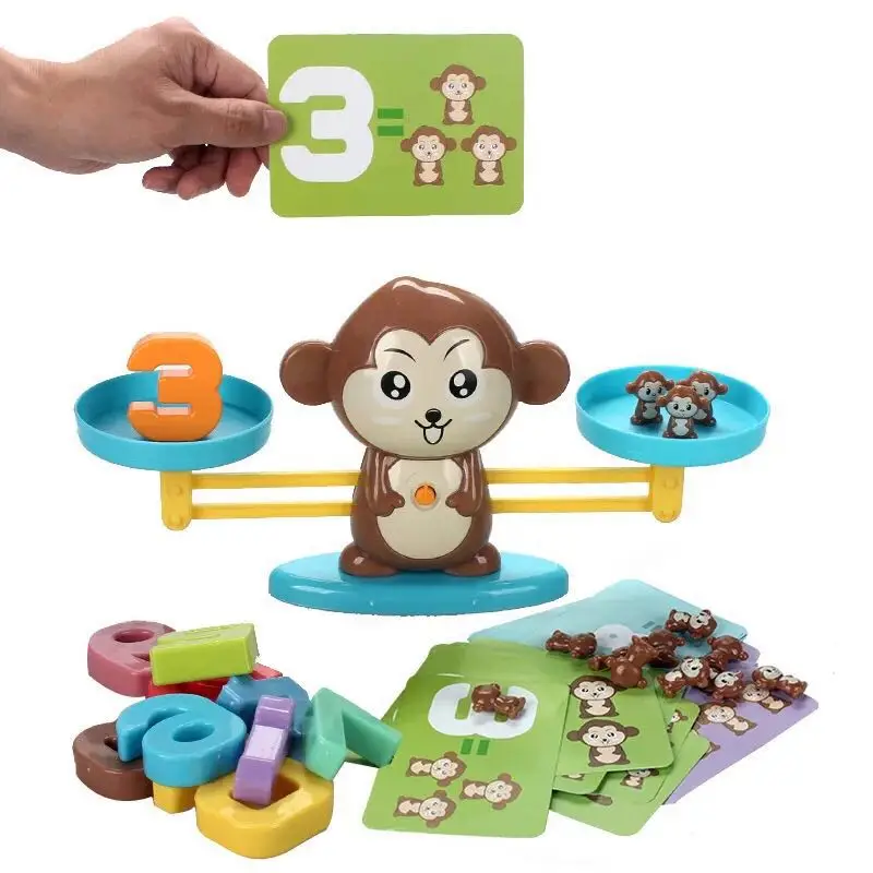 Brown Monkey Kid Learning Counting Toys Math Match Game Balance Scale Toy 