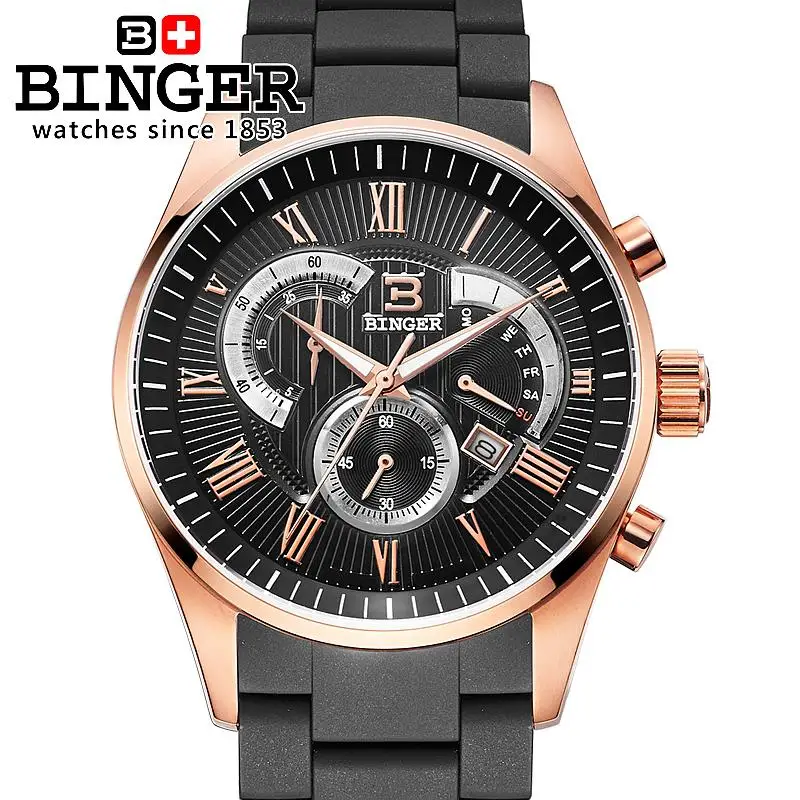 

Switzerland Men's Watch luxury brand Wristwatches Silicone strap Chronograph Clock Diver glowwatch Male Watches BG-0407-5