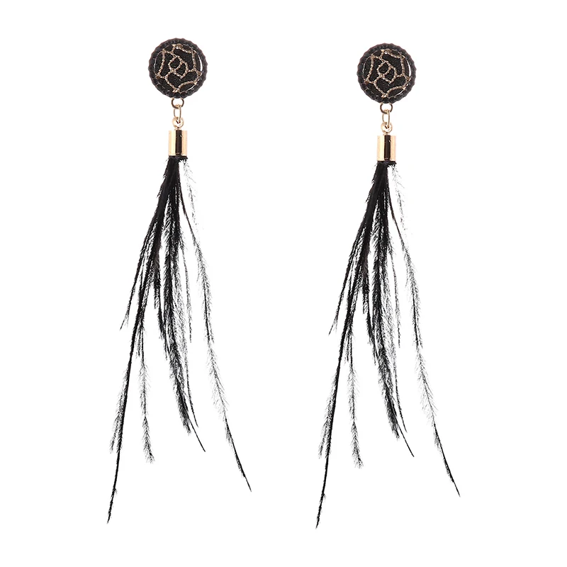 IMG_4421 Trendy Drop Earrings WomenLongBohemianBlueBalckBohoHandmadeTasselFeather Earrings 2018 Jewelry