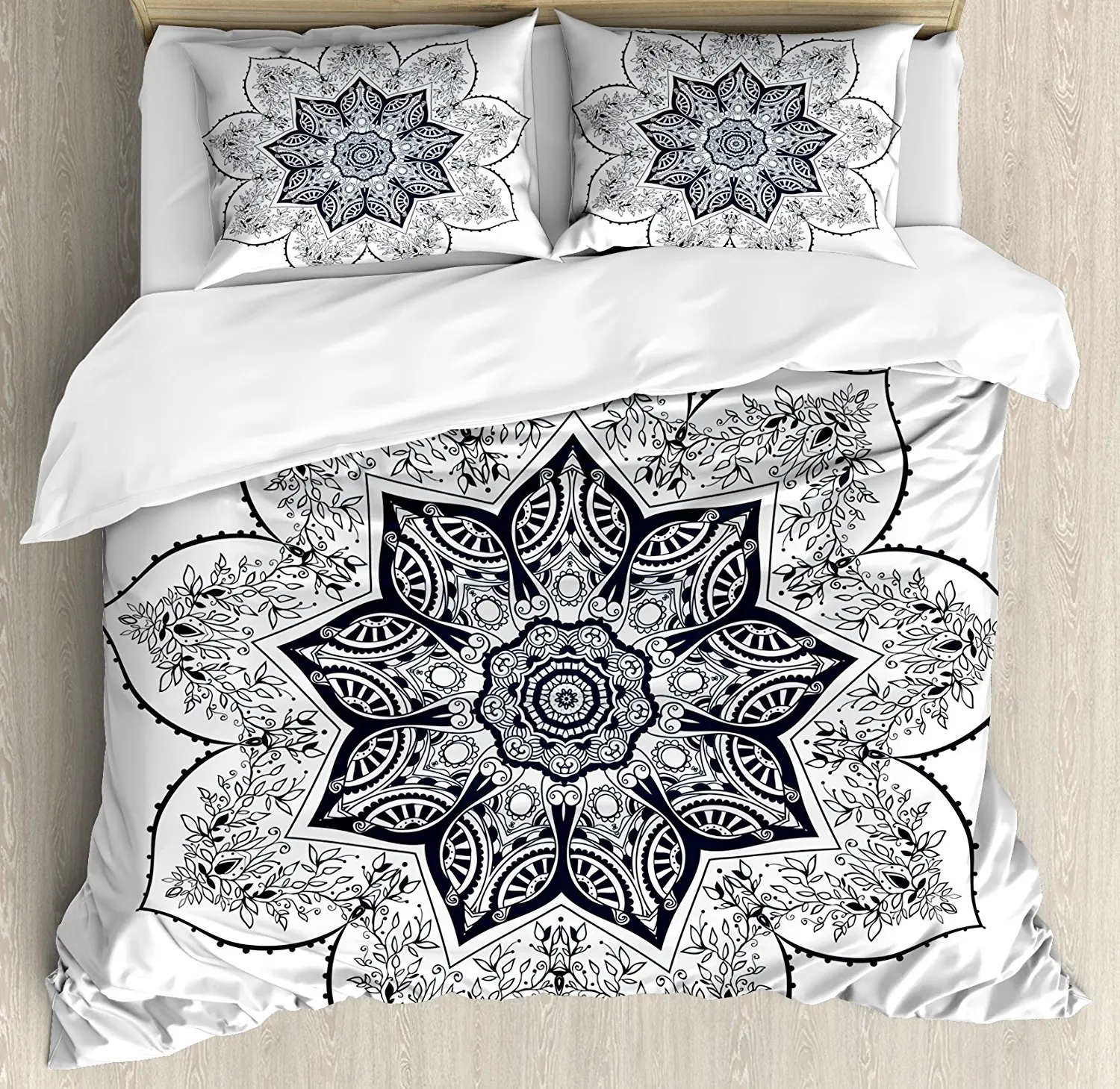 Lotus Duvet Cover Set Ethnic Mandala Asian Style Spiritual Meditation