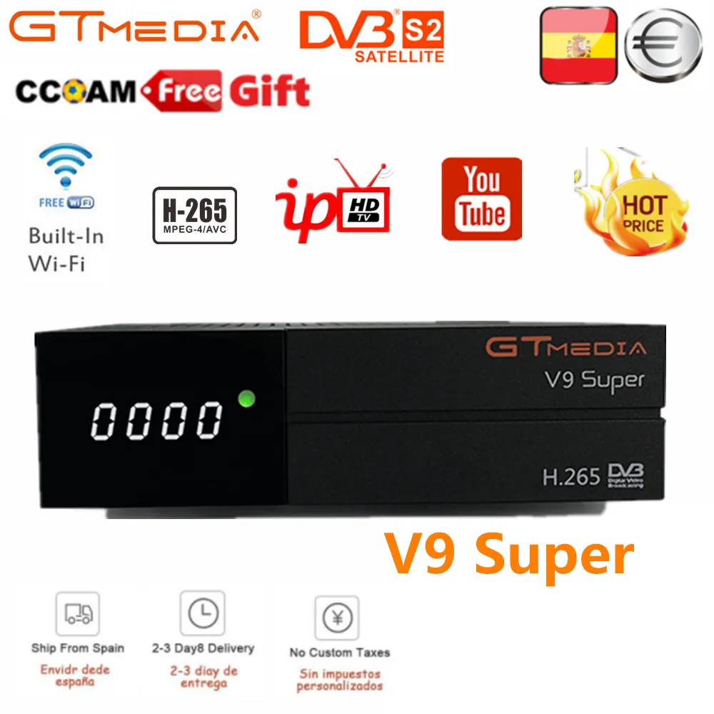 

GT media DVB-S2 Satellite tv Receiver V9 Super H.265 FREESAT V9 SUPER build-in wifi HD 1080P tv tuner with 1 Year 7 Clines Line
