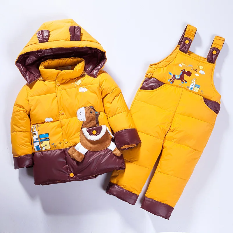 

BibiCola baby clothing set infant children white duck down jacket + jumpsuit girls winter snowsuit kids ski suit winter overalls