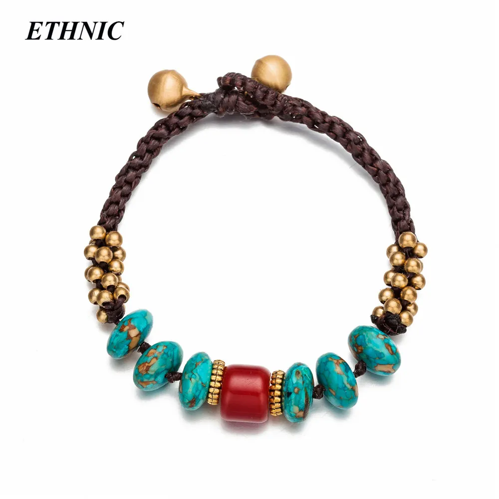 

Original Design Vintage Blue Natural Stone Beaded Chain Bracelets for Women Fashion Gold-Color Beads A Bracelet
