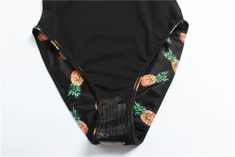 Girl Swimming One Piece Black Swimsuit Pineapple Printing Swimwear Woman Monokini Push Up Padded Large Size Swimsuits XXXL (11)