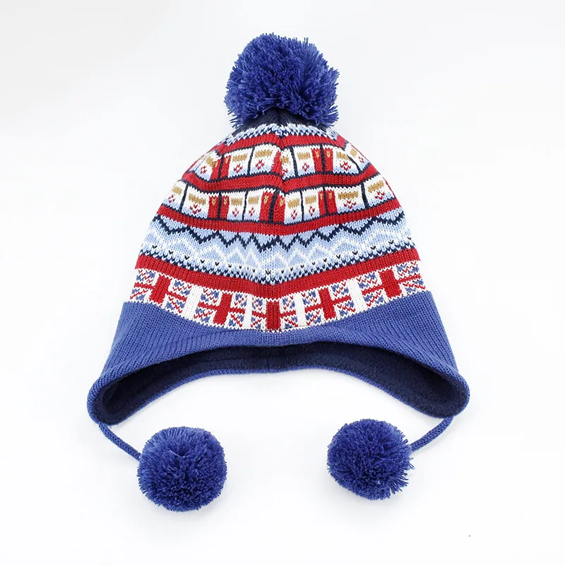 Kid Winter Hat Scarf Set Earflap Beanie Acrylic Knit Fleece Autumn Warm Pompon Dobby Boys Skiing Outdoor Accessory (7)