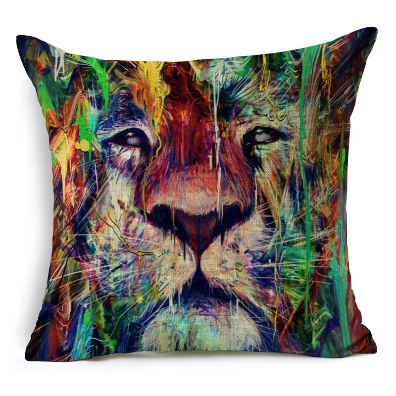 RUBYLOVE Animal Lion Printed Cushion Cover Cotton Linen Throw Pillow Cover Decorative Car Chair Pillow Case
