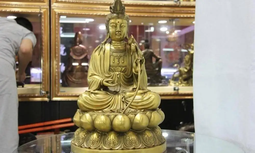 16 китайская Чистая латунь медный Bodhisattva Kwan-Yin Guanyin Будда сидящий Падма Лотос | Дом и