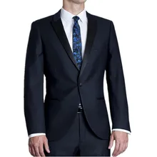 New Arrival Navy Blue Men Peaked Lapel Wedding Suits For Men 2 Pieces Groomsmen Suit One Button Men Suits Slim Fit