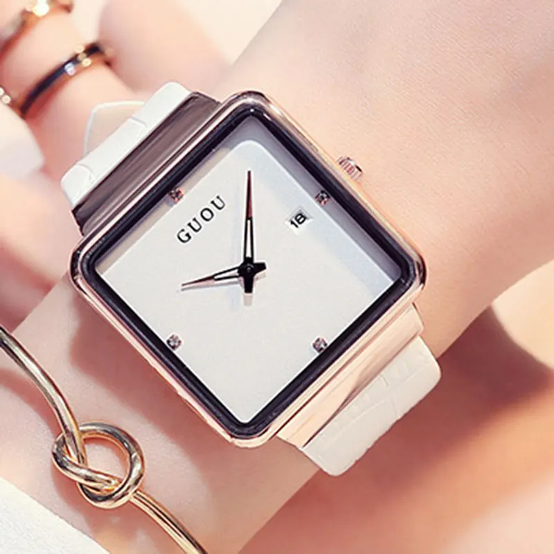 

New Luxury Quartz Brand Lady Watches Women Rose Gold Square Casual Leather Dress Wrist watch Relogio Feminino Montre