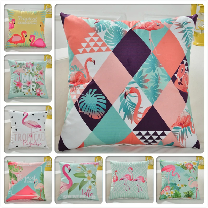 

New Creative Flamingo Pattern Top Quality 45*45cm Sofa Decorative Back Lumbar Cushion Cover Bed Thow Pillow Case Cushioncover 18